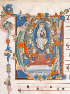 Manuscript Leaf with the Assumption of the Virgin in an Initial V from an Antiphonary MET sf96 32 12d1